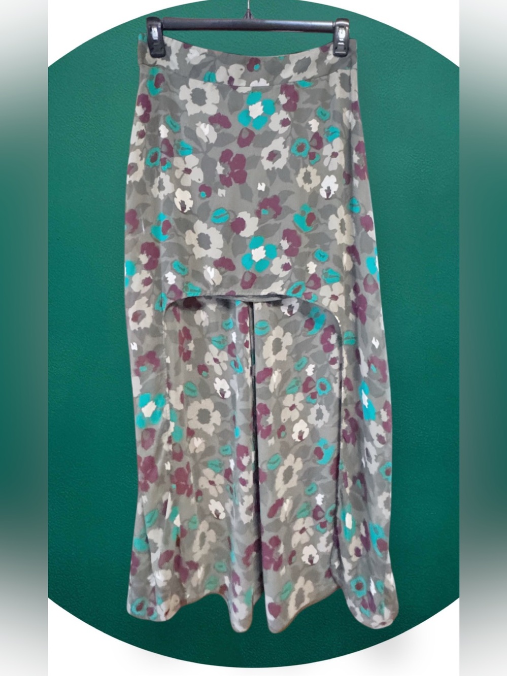 L'Amour Camo Style Green High-Low Floral Skirt with Teal & Plum Accents size S/M